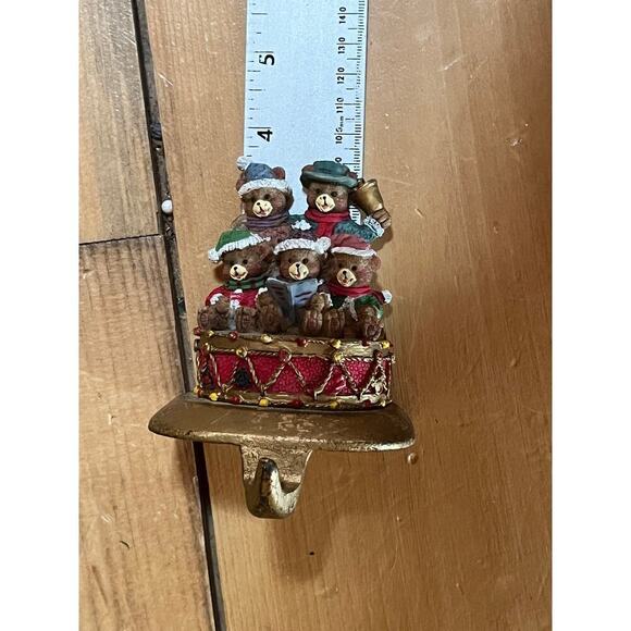 Vintage Metal Christmas Stocking Holder. Teddy Bears Singing Carols on drum. - Picture 5 of 6